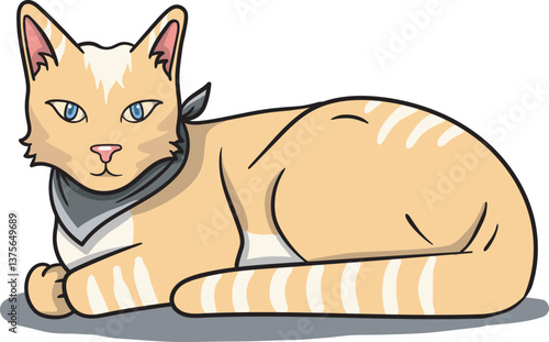 A cute cat illustration design with wearing a black neck bandana - for your unique design elements or asset - animal illustration with simply cartoon style