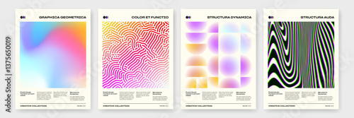 Abstract geometric posters with retro geometric pattern background. Vector abstract circle, triangle and square lines art for trendy geometric pattern background in op art