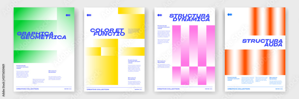 Fototapeta premium Color gradient posters with trendy dynamic shapes pattern background. Vector modern abstract poster templates with color gradient mesh stripes and lines