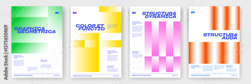 Color gradient posters with trendy dynamic shapes pattern background. Vector modern abstract poster templates with color gradient mesh stripes and lines