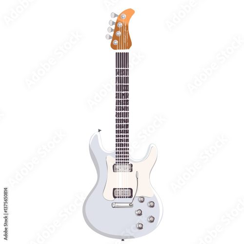Flat vector electric guitar, minimalist design, isolated on a white background.

