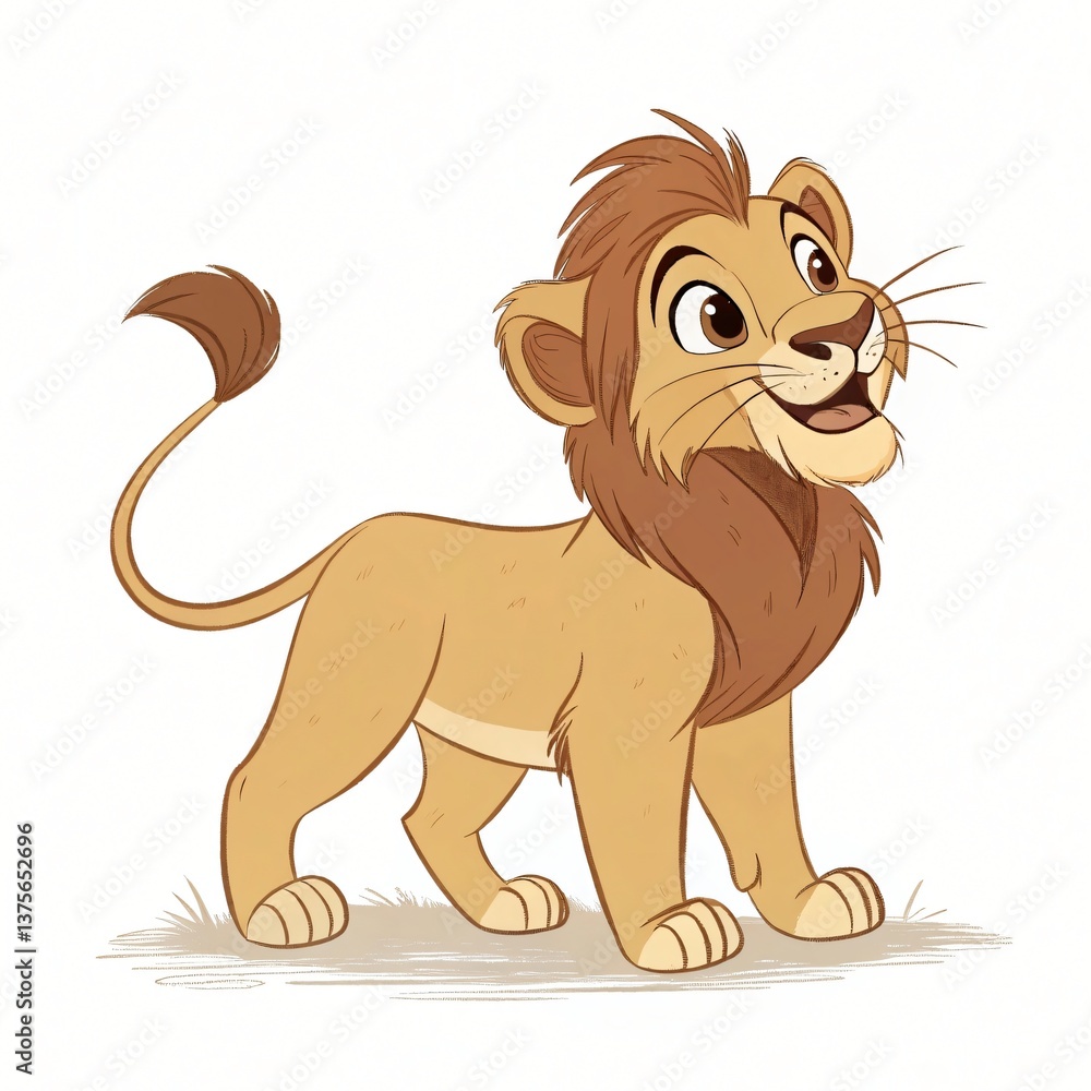 Obraz premium Adorable Cartoon Lion Cub Happy Young Lion Wildlife Illustration African Animal Jungle King
