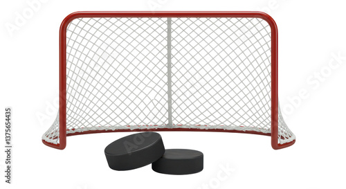 Isolated Hockey Net Pucks Sports Equipment Game