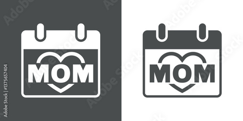Día de la madre. Palabra MOM en calendario con corazón