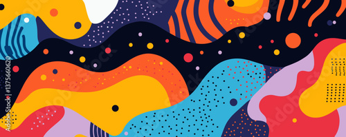 Colorful abstract geometric background with waves and dots - vector.