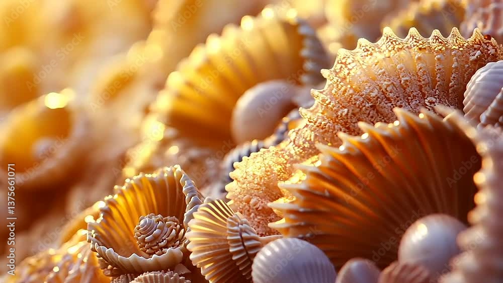 Seashells in Golden Hour Light: A Coastal Close-Up Seashells in Golden Hour Light: A Coastal Close-Up