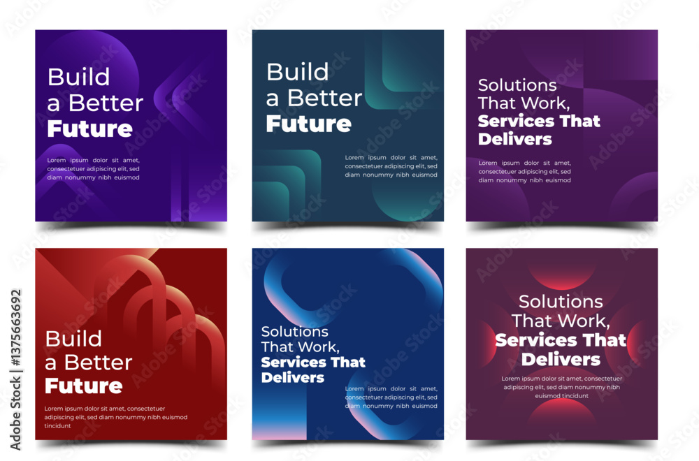 Set of colorful square banner with abstract geometric shape. Usable for social media post, card, and web.