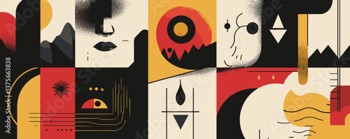 Abstract geometric art with bold shapes and contrasting colors - vector.