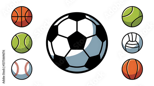 Cartoon sports balls various types