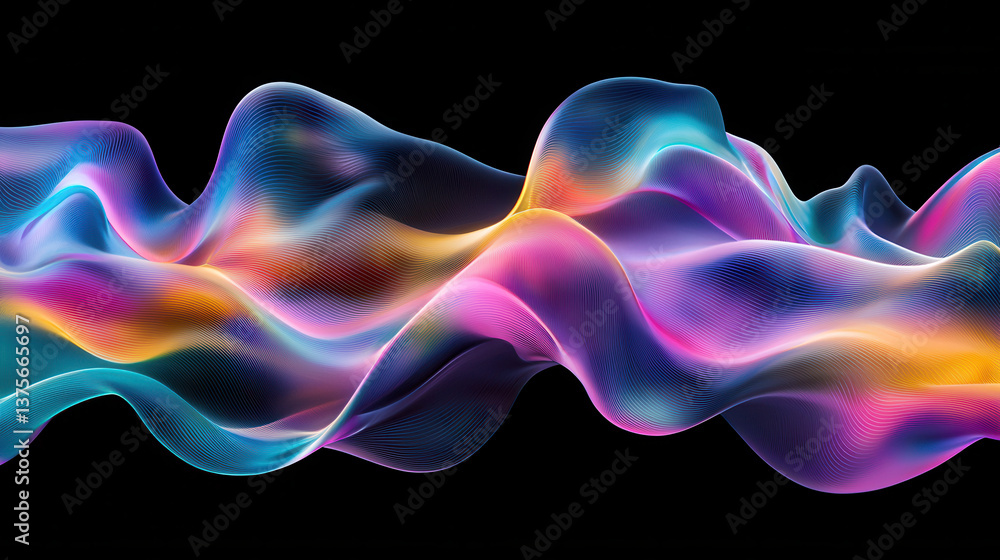 Ethereal abstract waves in vibrant colors flow gracefully on black background, creating mesmerizing visual effect Ethereal abstract waves in vibrant colors flow gracefully on black background, creating mesmerizing visual effect
