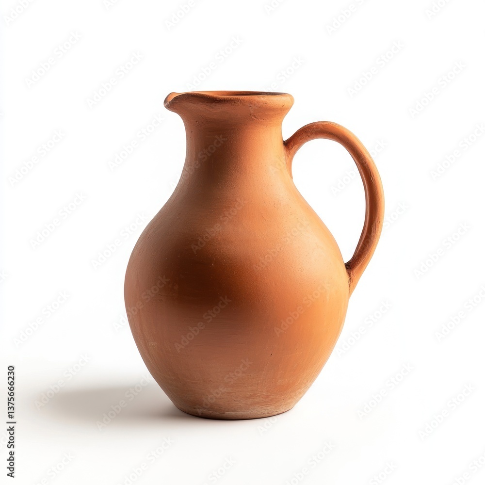 Clay Pitcher on White Background Classic Earthenware Vessel for Liquids Clay Pitcher on White Background Classic Earthenware Vessel for Liquids