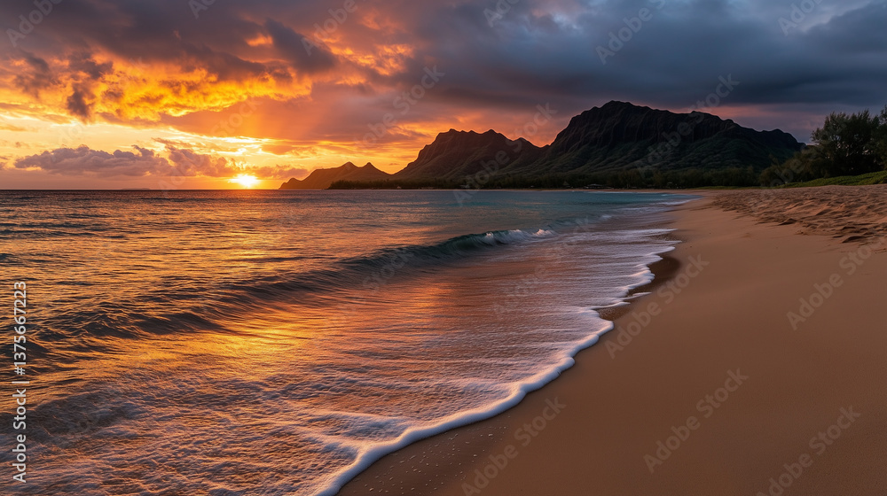 Fototapeta premium Sunset over the beautiful ocean 