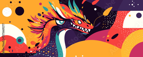 Colorful abstract dragon artwork with dynamic patterns and shapes - vector.
