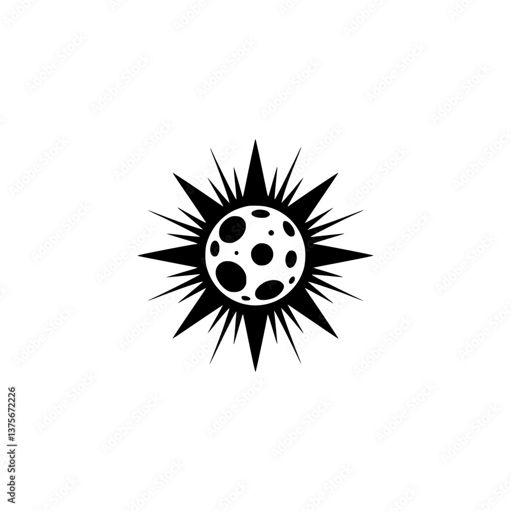 Fototapeta premium Black and White Celestial Icon: Sun or Moon, Vector Illustration.