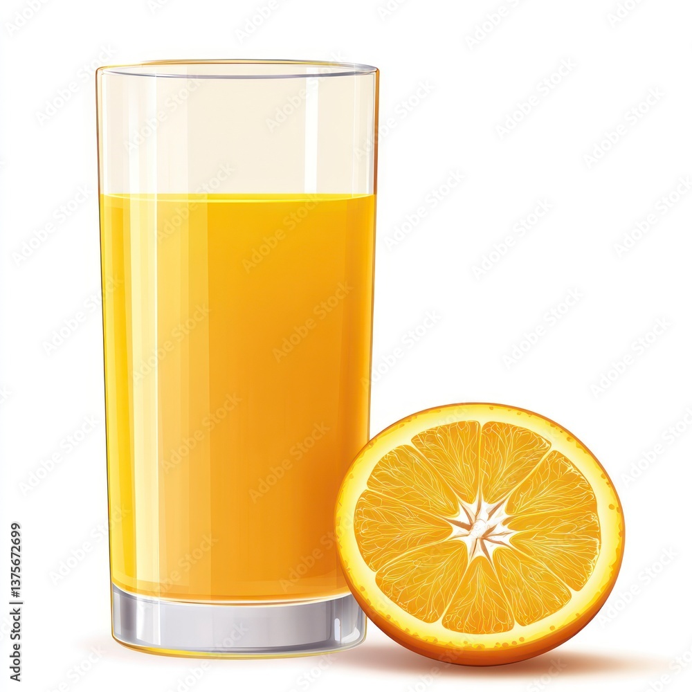 Refreshing Orange Juice in Glass with Half Orange Slice Still Life Refreshing Orange Juice in Glass with Half Orange Slice Still Life