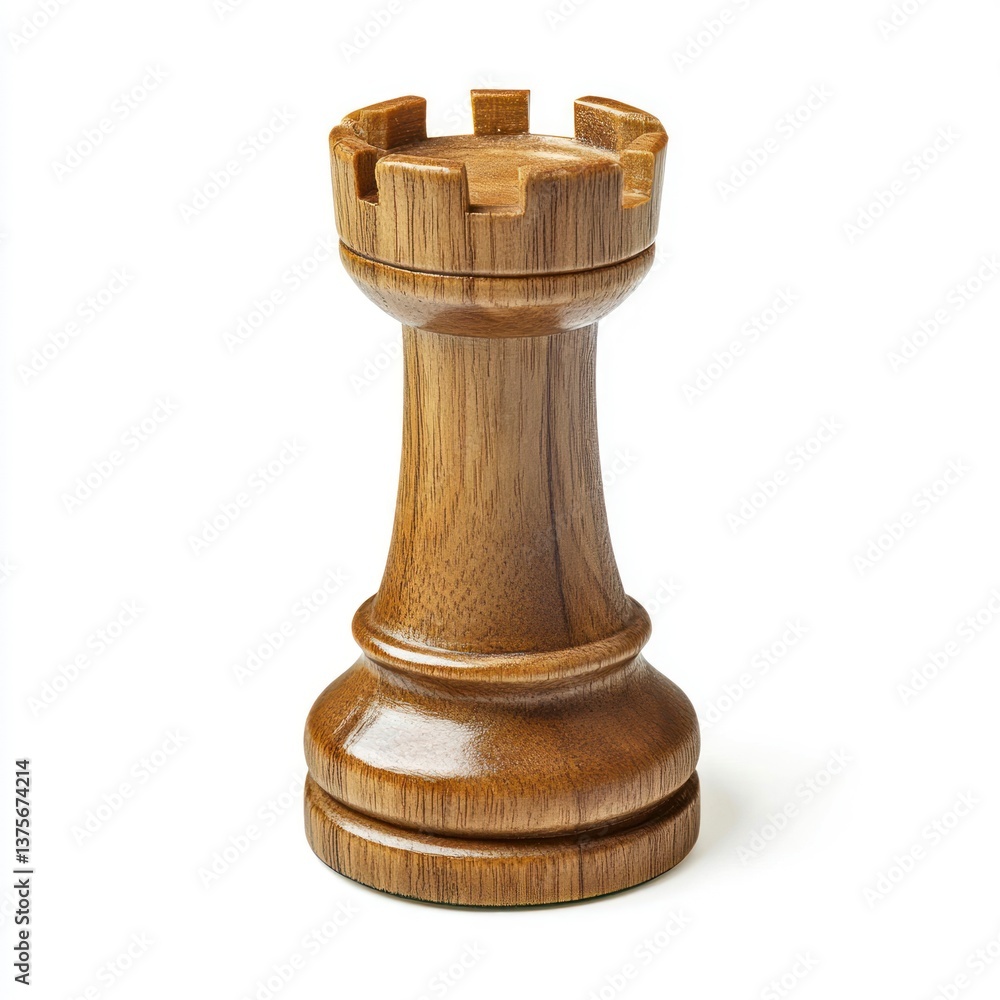 Single Wood Chess Rook Piece on Isolated White Background Studio Shot Single Wood Chess Rook Piece on Isolated White Background Studio Shot