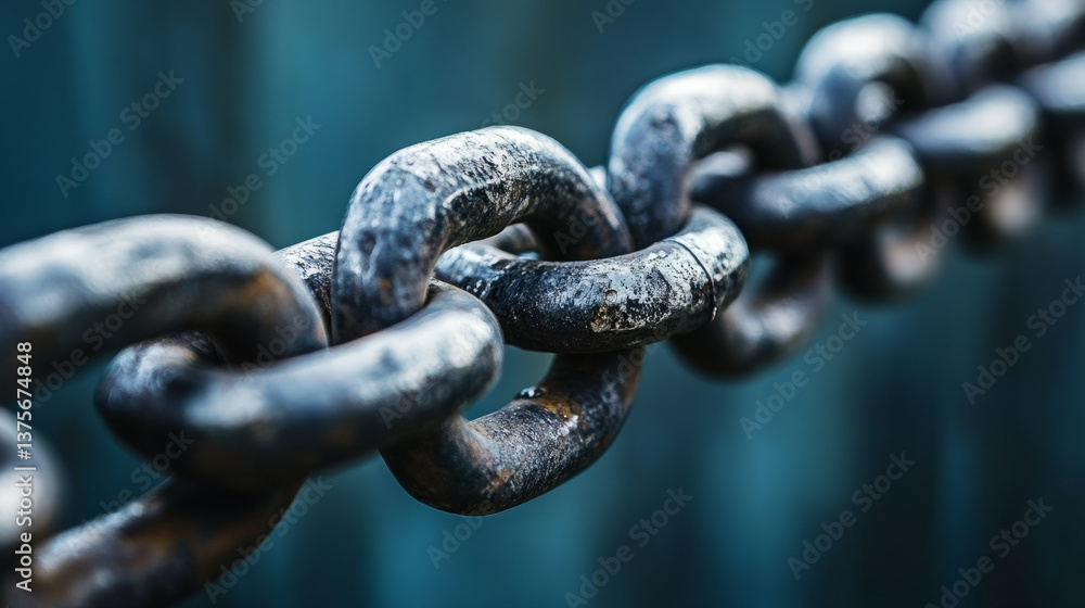 Strength and resilience of metal chains industrial setting close-up shot weathered environment macro view connection concept Strength and resilience of metal chains industrial setting close-up shot weathered environment macro view connection concept