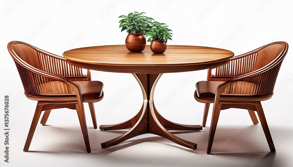 Fototapeta premium modern wooden table with chairs cutout isolated on white white background generative ai