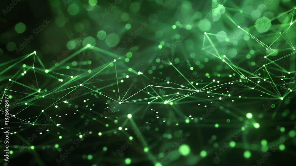 Obraz premium Glowing green neural network. Artificial intelligence concept. 3D rendering.