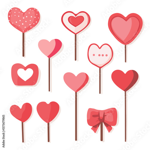 Valentines Day-themed Photo Booth Props, Flat vector, minimalist design, isolated on a white background.
