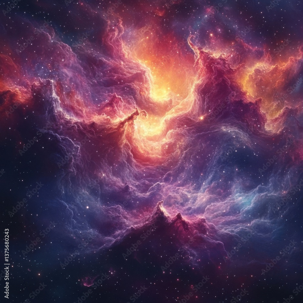 Obraz premium Vibrant Cosmic Clouds with Bright Stars in Deep Mysterious Space