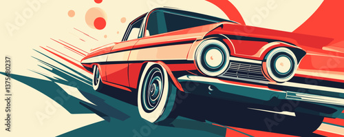 Retro futuristic car racing through abstract background vector.