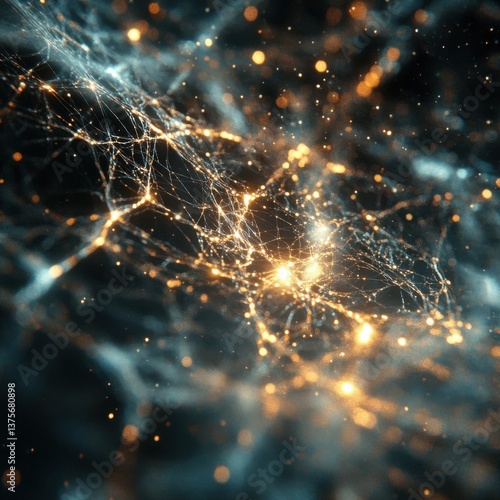 Abstract Background of Glowing Particles in a Dark Space Scene