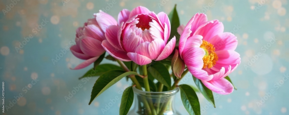 Peonies in a vase filled with fresh water, floral arrangement, Peonies in a vase filled with fresh water, floral arrangement,
