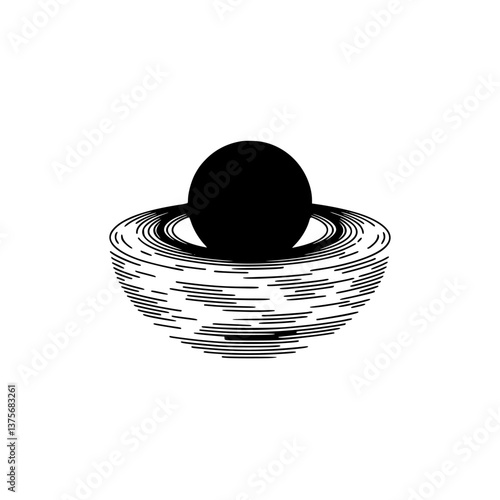 Minimalist Black Sphere in Nest Illustration - Geometric Design, Concept Art