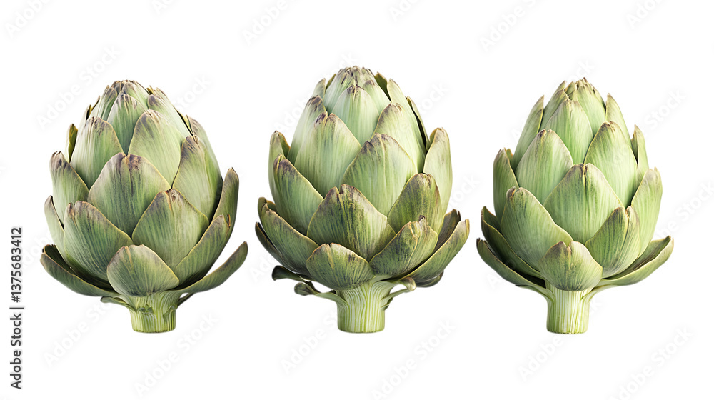Fototapeta premium Pack of Artichoke set Against Transparent Background for Culinary Branding, Organic Food Promotion, or Healthy Eating Design Projects