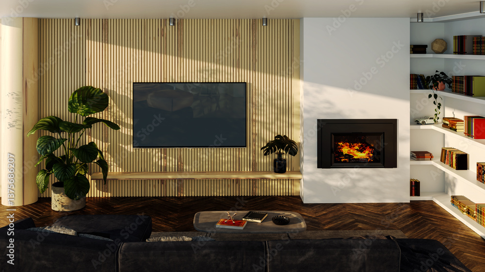 Fototapeta premium Large luxury modern bright interiors Living room mockup illustration 3D rendering image