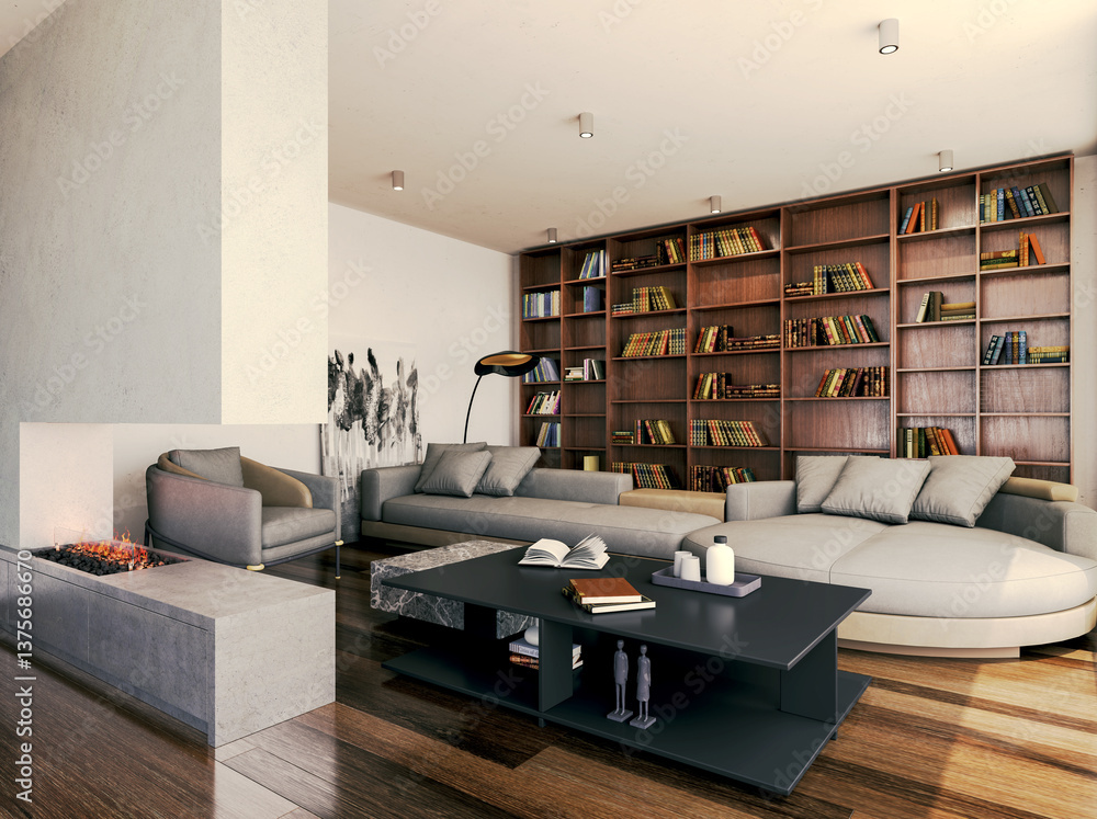 Fototapeta premium Large luxury modern bright interiors Living room mockup illustration 3D rendering image