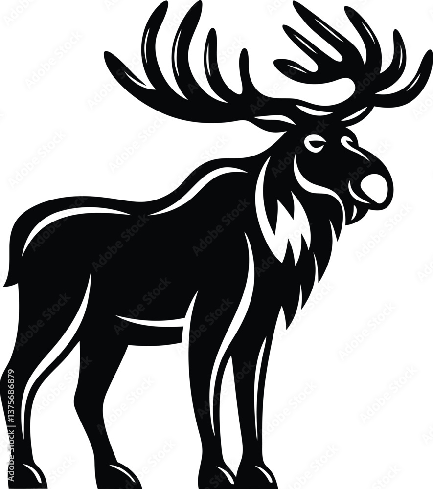 Fototapeta premium Majestic moose silhouette and line art vector illustration with premium quality, majestic moose isolated vector art