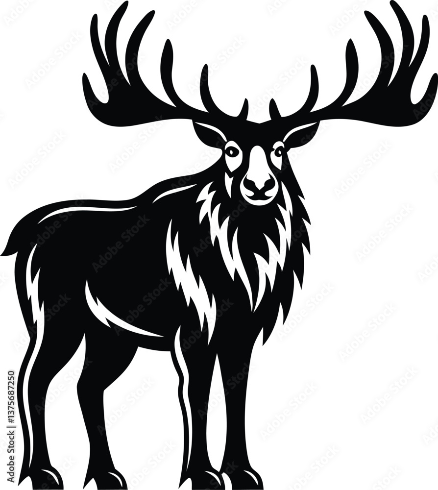 Naklejka premium Majestic moose silhouette and line art vector illustration with premium quality, majestic moose isolated vector art