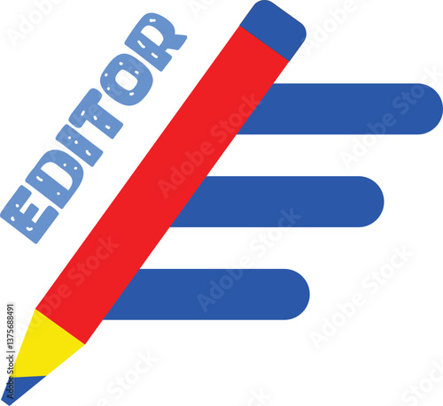 Red pencil, blue lines, "EDITOR" text.