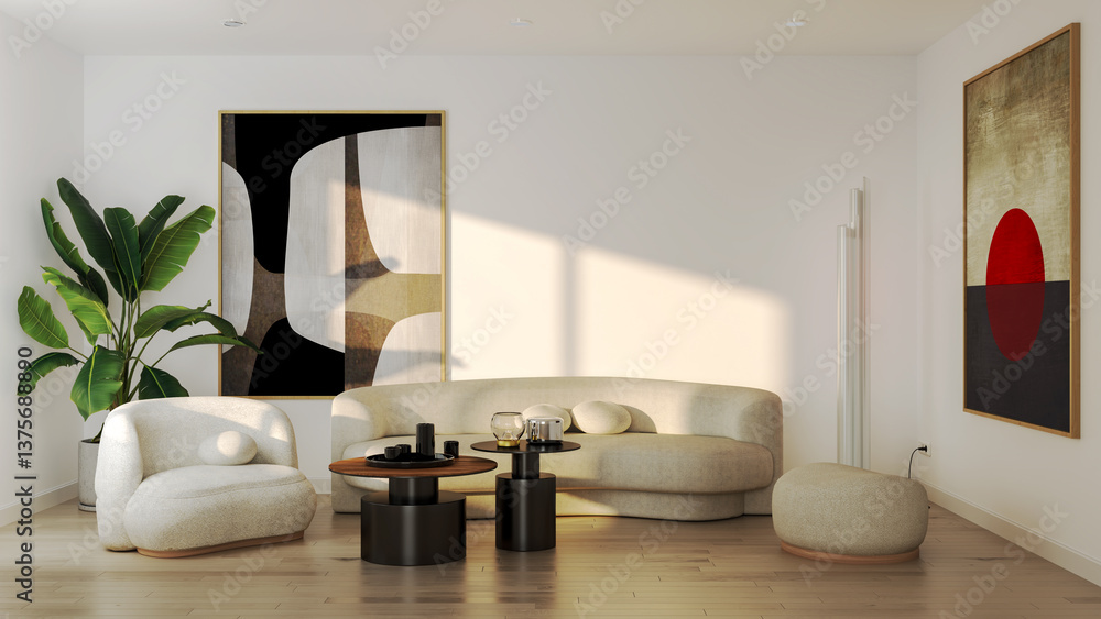Fototapeta premium Large luxury modern bright interiors Living room mockup illustration 3D rendering image