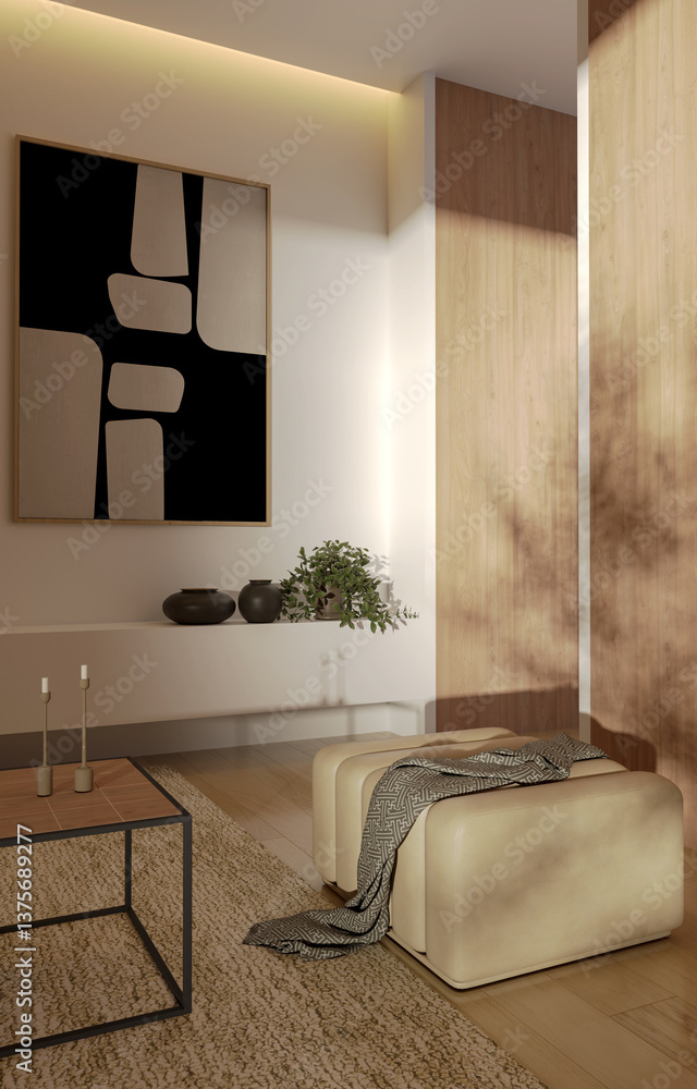 Fototapeta premium Large luxury modern bright interiors Living room mockup illustration 3D rendering image