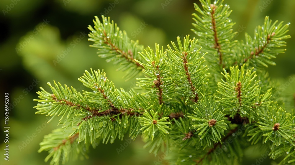Lush Green Pine Tree Branches with Dew Drops Nature's Serenity Close Up Lush Green Pine Tree Branches with Dew Drops Nature's Serenity Close Up