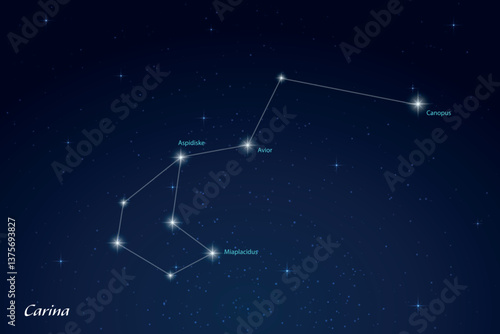 Carina Constellation with Star Names in Night Sky