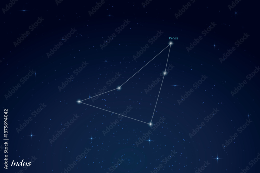 Indus Constellation with Star Names in Night Sky Indus Constellation with Star Names in Night Sky