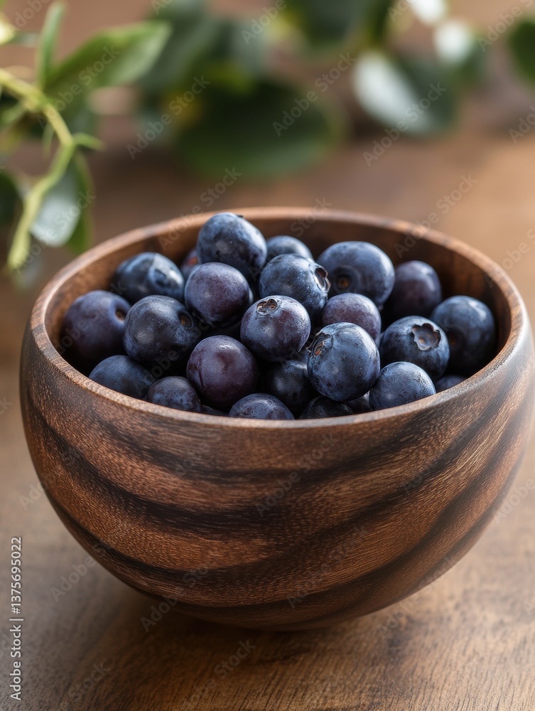 Rustic Wooden Bowl Overflowing with Fresh Blueberries on a Wooden Table Rustic Wooden Bowl Overflowing with Fresh Blueberries on a Wooden Table