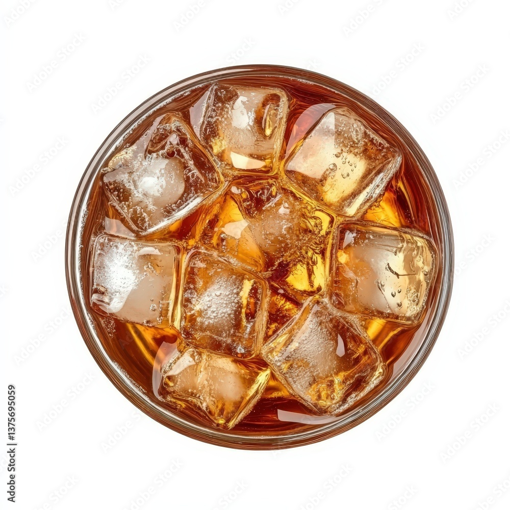 Refreshing Iced Tea in Glass Top View of Cold Beverage with Ice Cubes Refreshing Iced Tea in Glass Top View of Cold Beverage with Ice Cubes