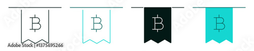 Bitcoin receipt in ATM slot line icon set. Cryptocurrency, crypto, Payment or Billing concept. Cash out, bill or invoice outline logo. Pay symbol for web or mobile app. Editable vector stroke.