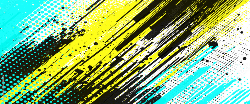 Vector colorful grunge with halftone dots pattern texture brush stroke grunge art.