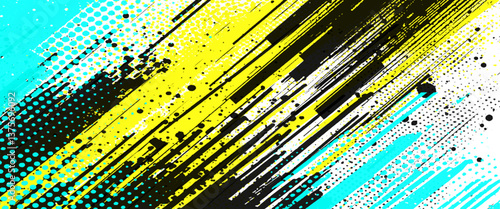 Obraz na płótnie Vector colorful grunge with halftone dots pattern texture brush stroke grunge art. w salonie