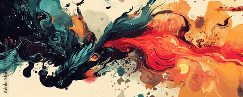 Abstract fiery and aqua swirl in dynamic motion vector.