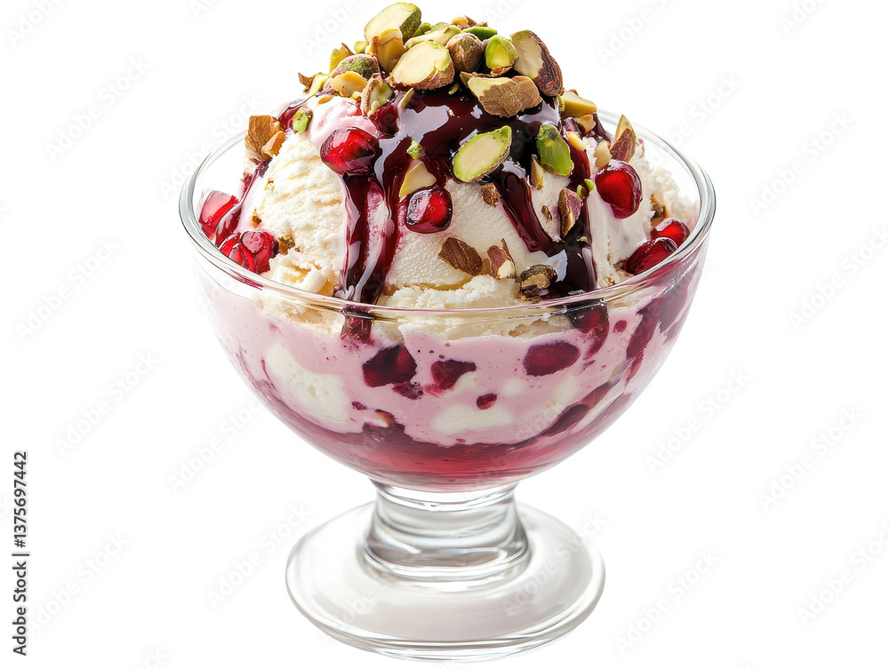 Isolated Ice Cream Dessert with Berries and Nuts Isolated Ice Cream Dessert with Berries and Nuts