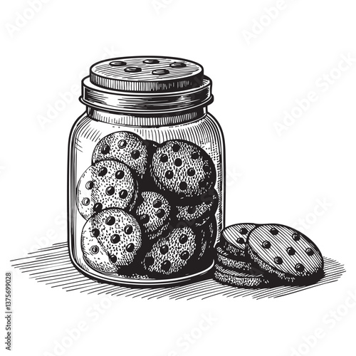 cookie in the jar woodcut engraving vector illustration