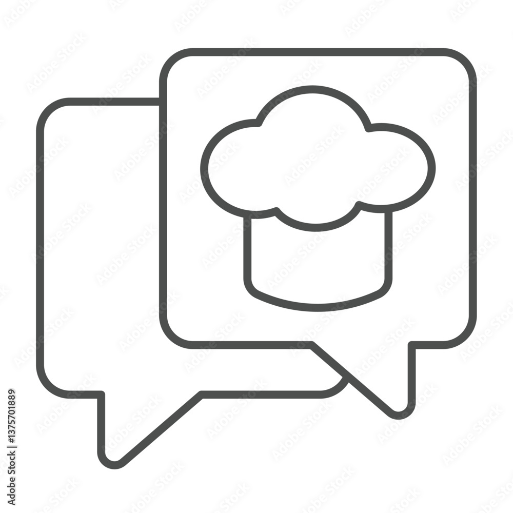Chef hat in popup window thin line icon, culinary cooking concept. Vector graphics. Cooker man cap with bubbles sign on white background, outline style icon for mobile or web design. Chef hat in popup window thin line icon, culinary cooking concept. Vector graphics. Cooker man cap with bubbles sign on white background, outline style icon for mobile or web design.