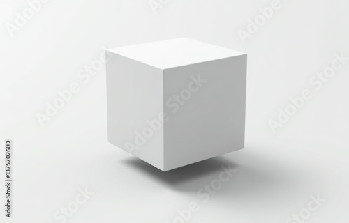 A 3D rendering of a geometric block or cube on a clean white background, showcasing sharp edges and a sleek, modern design.